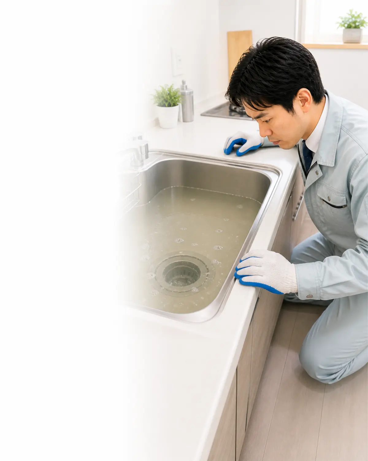 キッチンの排水詰まりを確認するイメージ