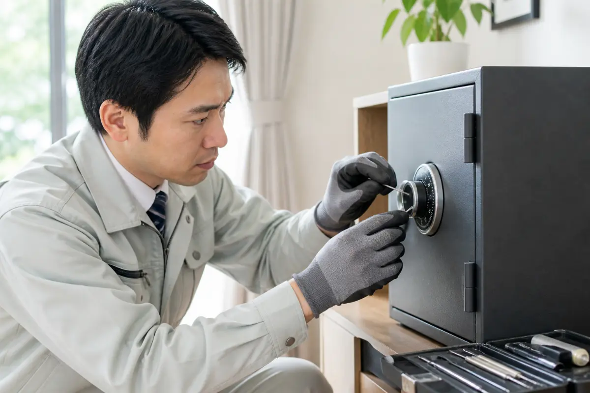 金庫を開錠する作業