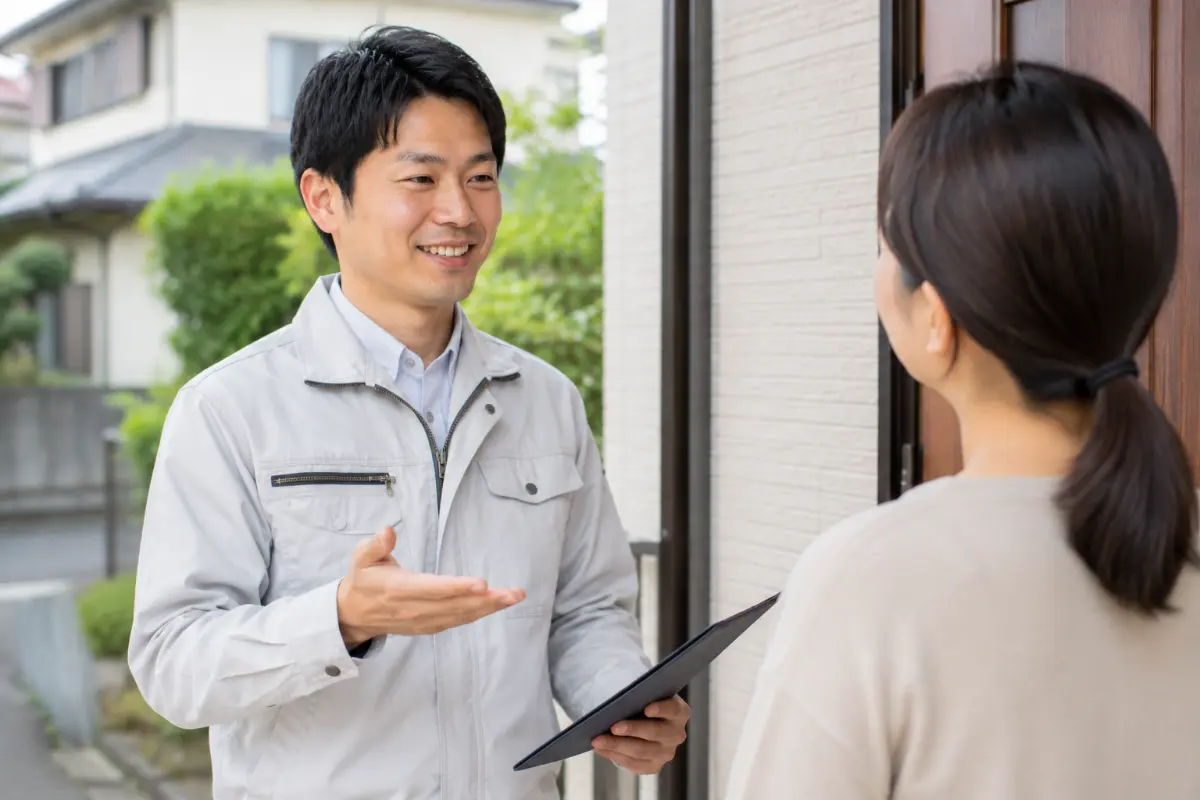 お客様へ説明するスタッフ